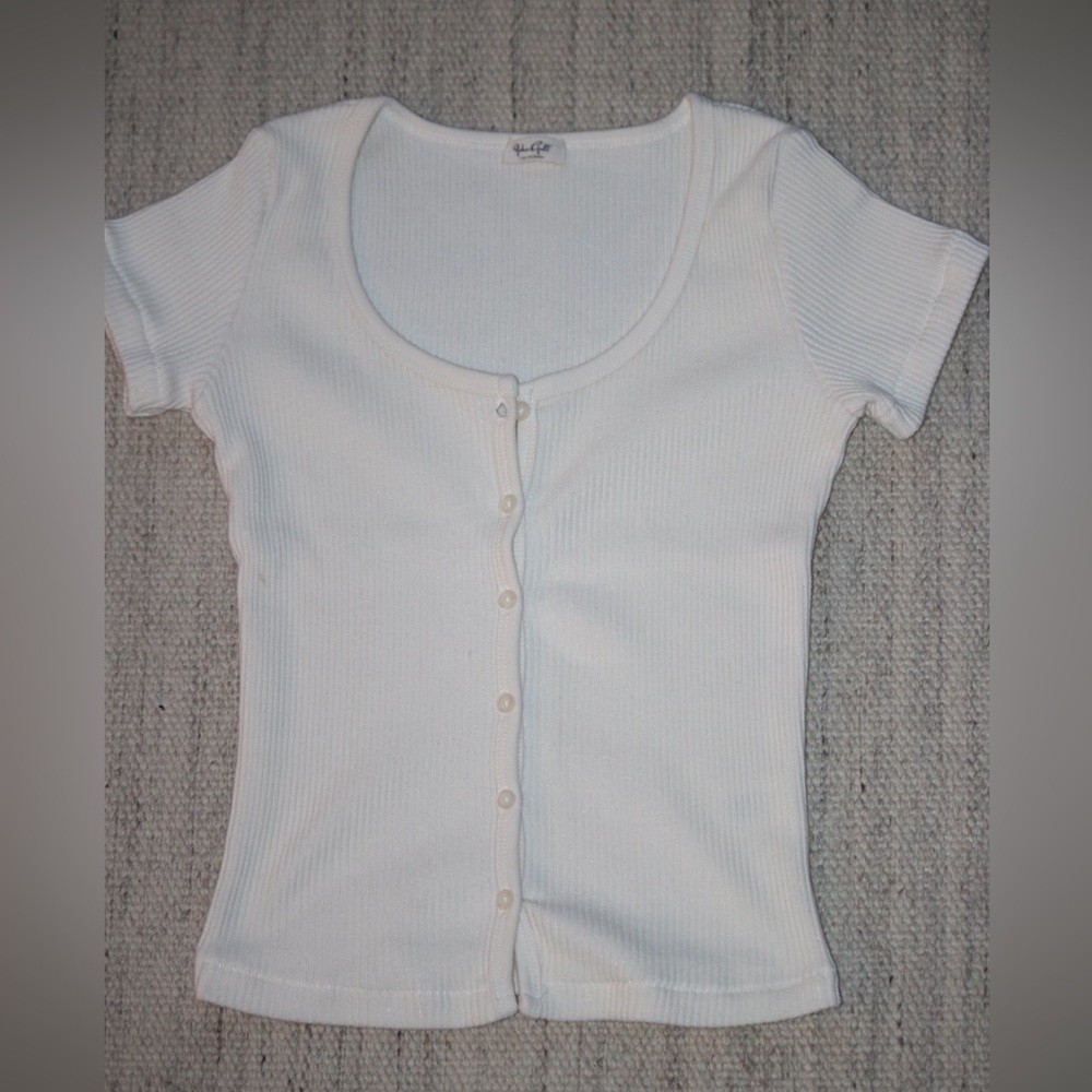 Brandy Melville Cream Ribbed Button-Down Shirt